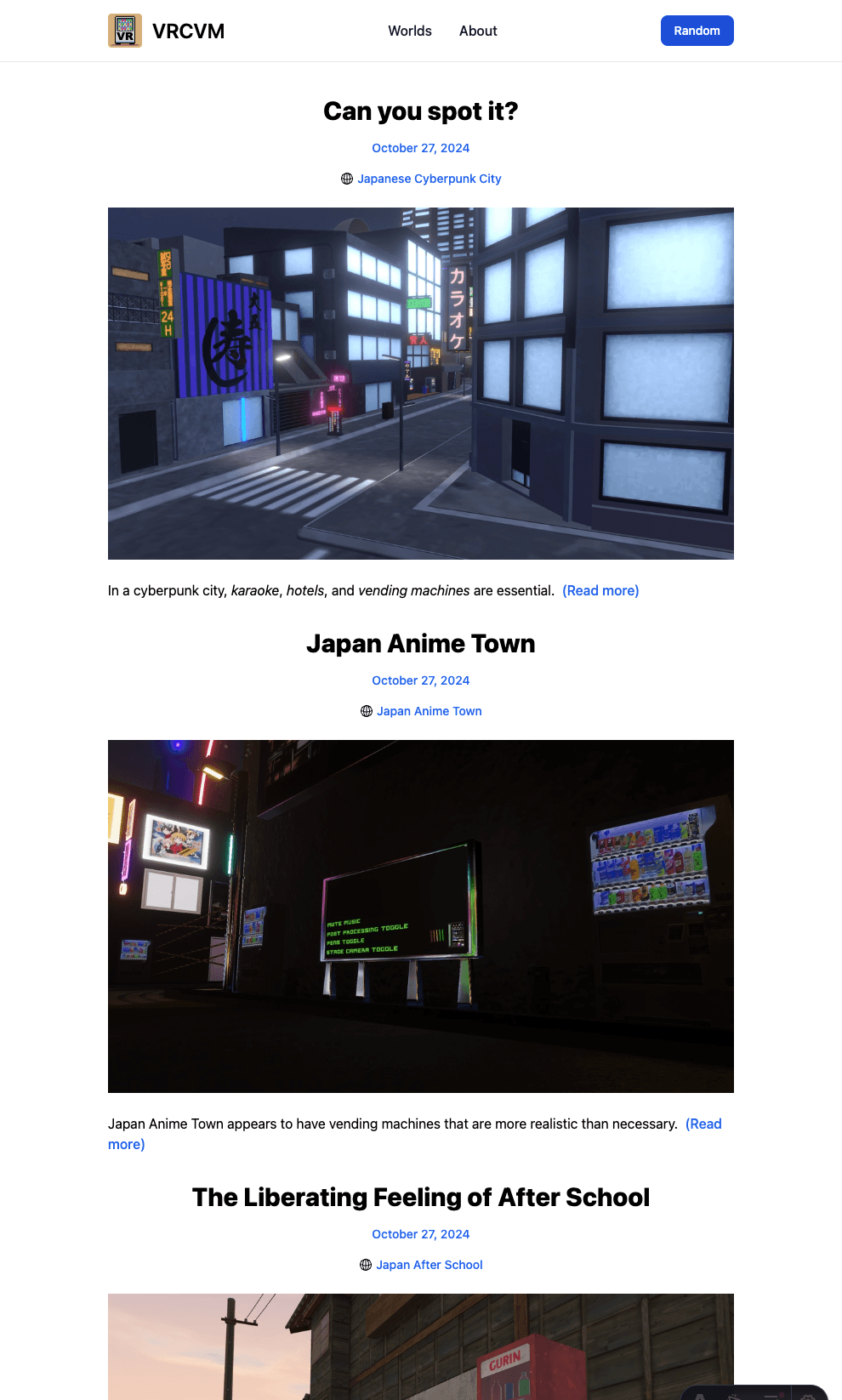 Screenshot of the VRC Vending Machine Project top page on the day of launch