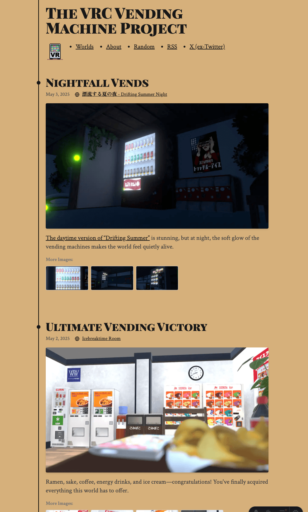 Screenshot of the VRC Vending Machine Project website redesign on May 5, 2025